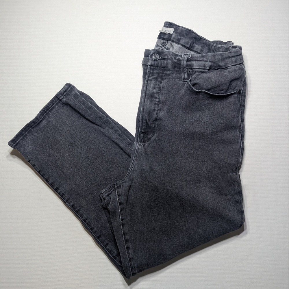 Good American Women 20 High Rise Straight Leg Washed Charcoal Black Stretch